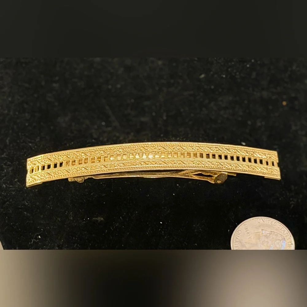 Vintage French Gold Tone Barrette | Made in France| Ornate Etched Design